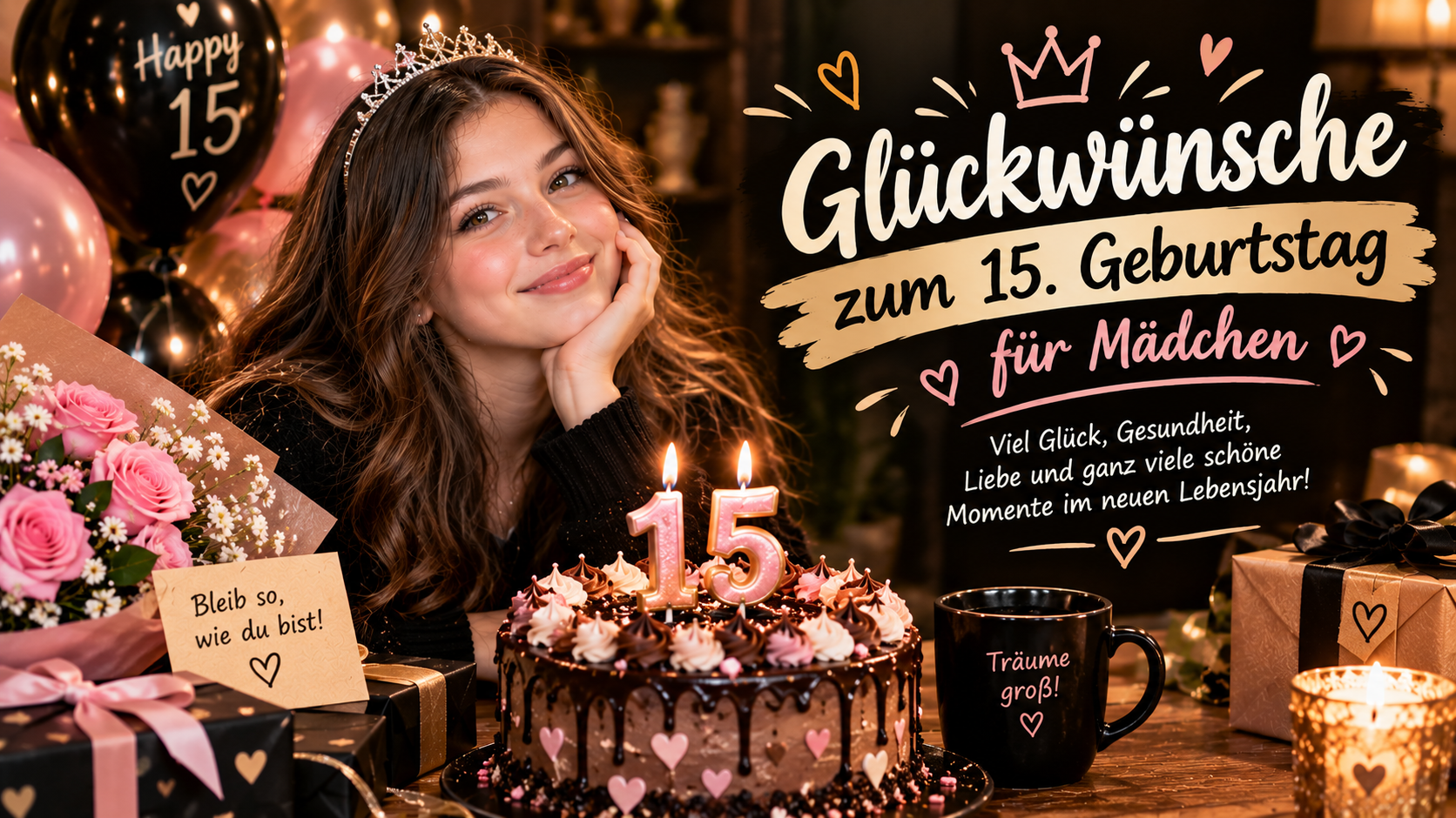 Glückwünsche zum 15. Geburtstag für Mädchen