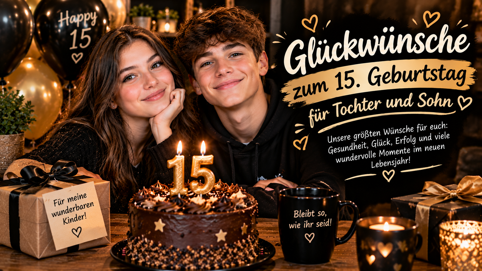 Glückwünsche zum 15. Geburtstag für Tochter und Sohn