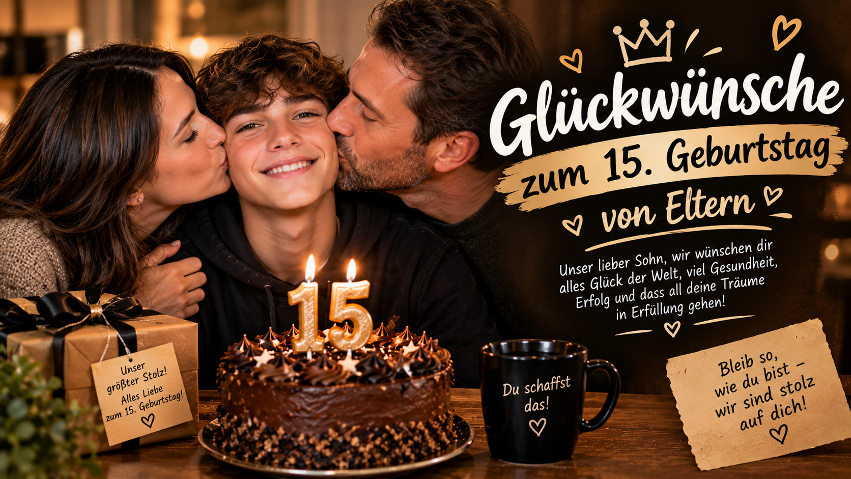 Glückwünsche zum 15. Geburtstag von Eltern