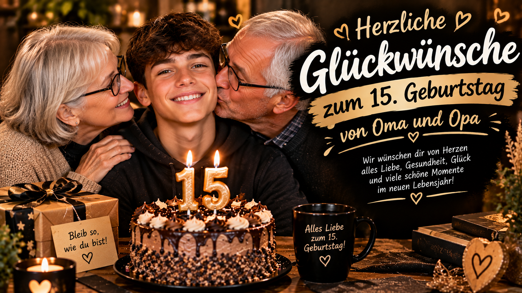 Glückwünsche zum 15. Geburtstag von Oma und Opa