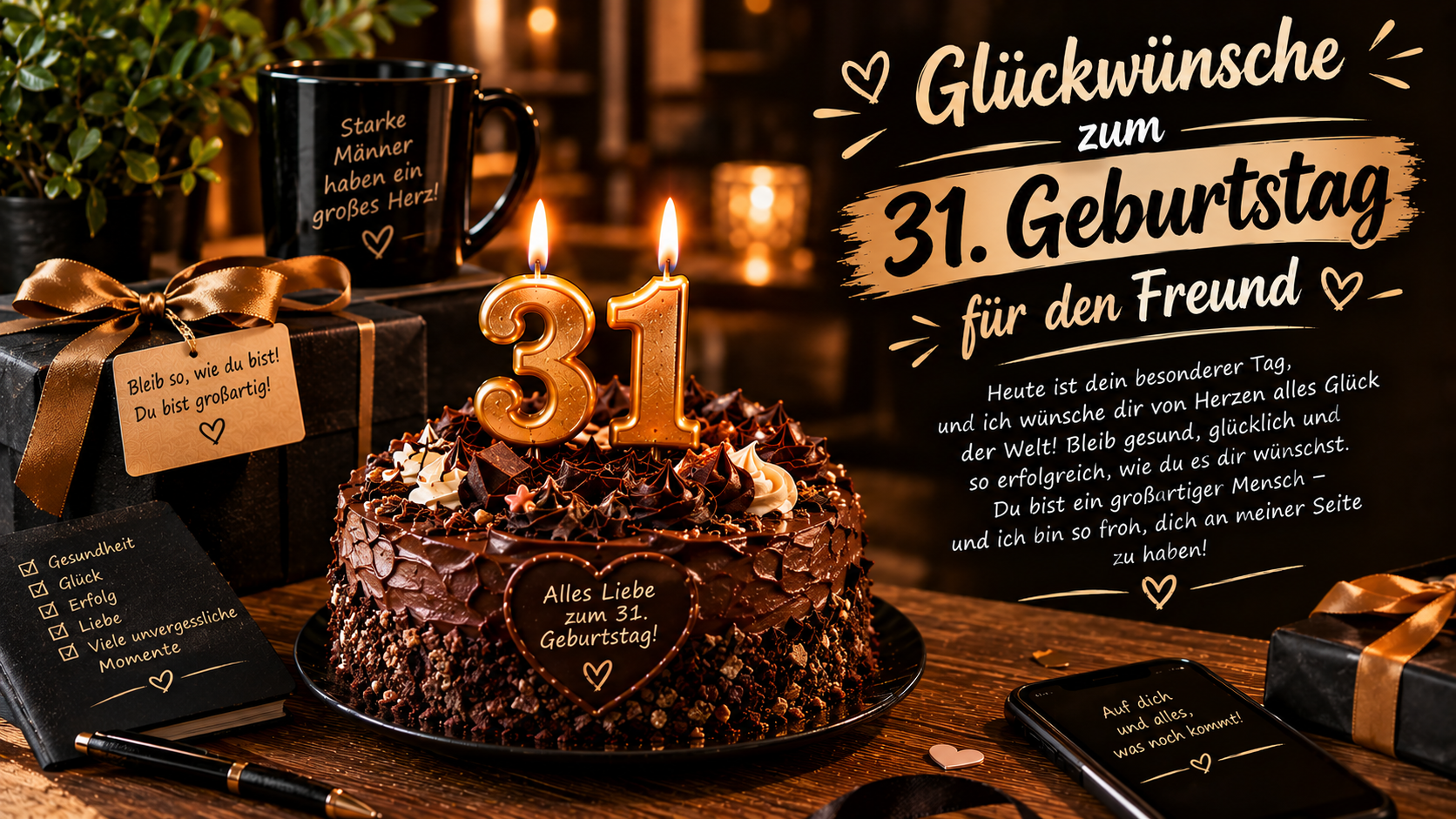 Glückwünsche zum 31. Geburtstag für den Freund