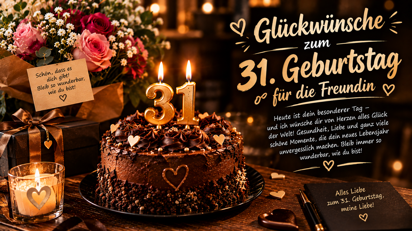 Glückwünsche zum 31. Geburtstag für die Freundin