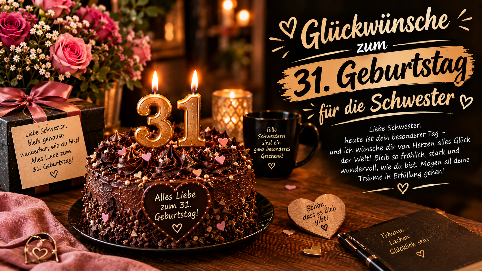 Glückwünsche zum 31. Geburtstag für die Schwester