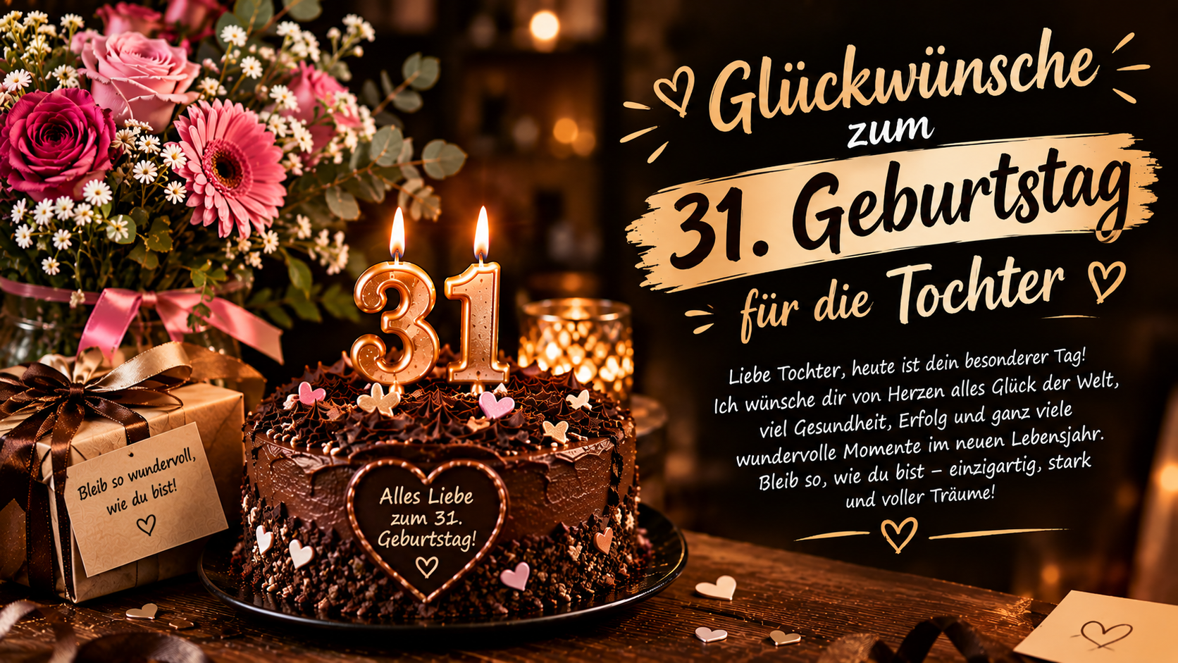 Glückwünsche zum 31. Geburtstag für die Tochter