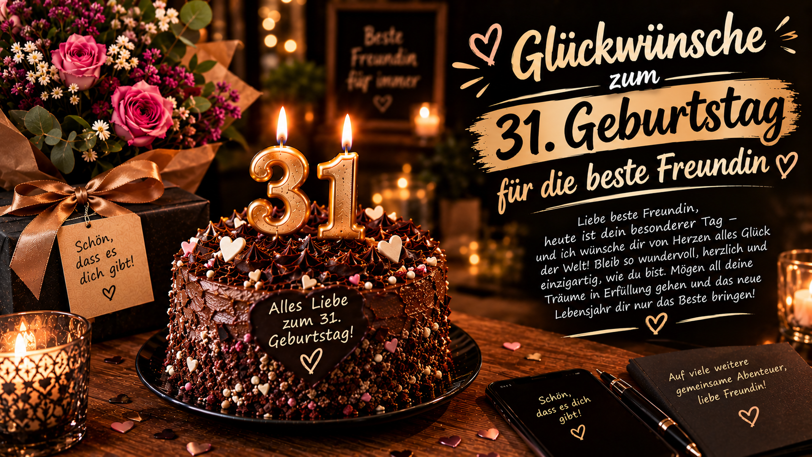 Glückwünsche zum 31. Geburtstag für die beste Freundin
