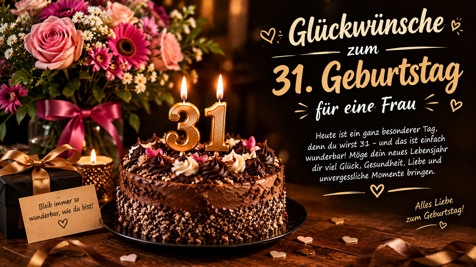 Glückwünsche zum 31. Geburtstag für eine Frau