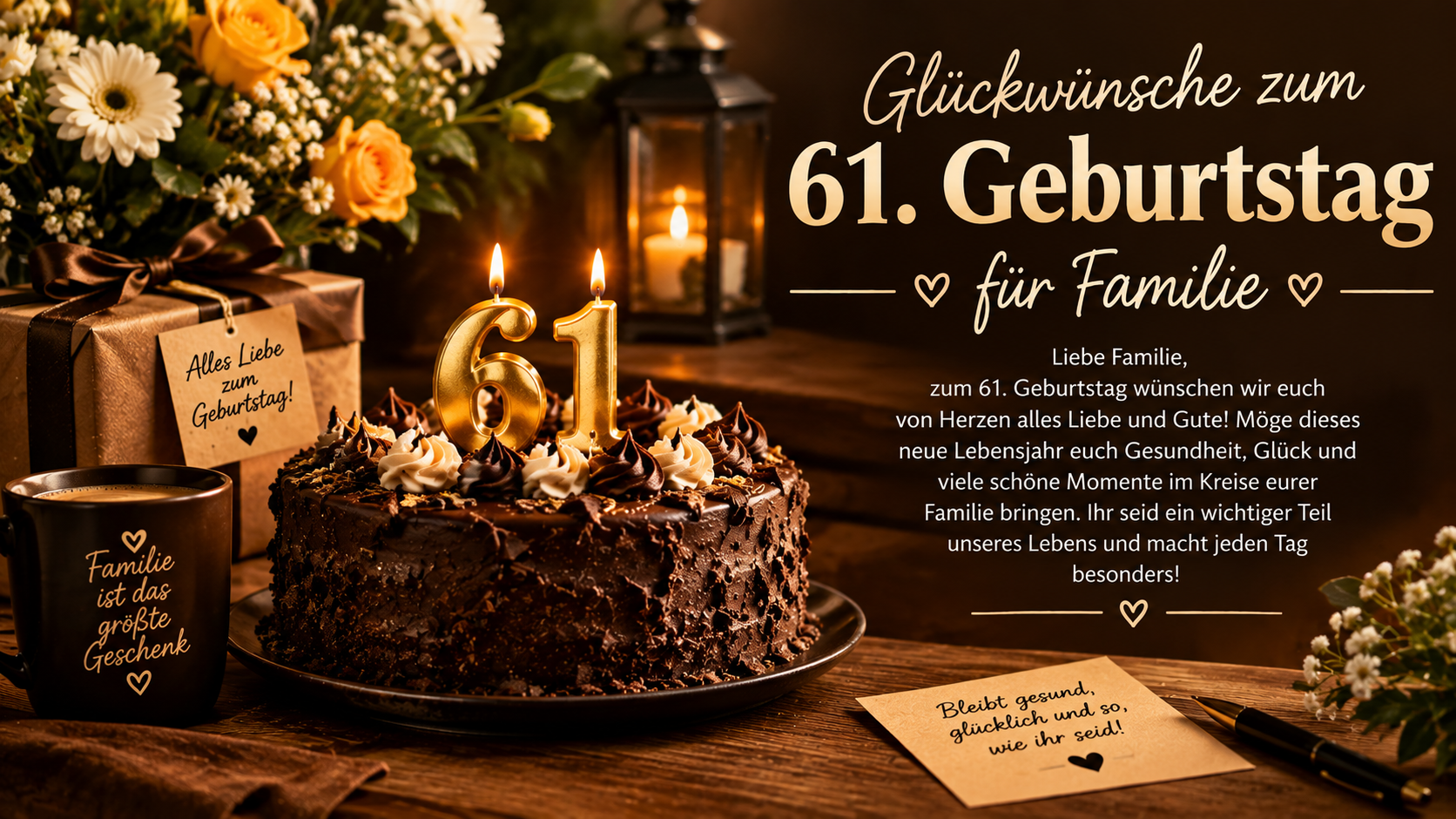 Glückwünsche zum 61. Geburtstag für Familie