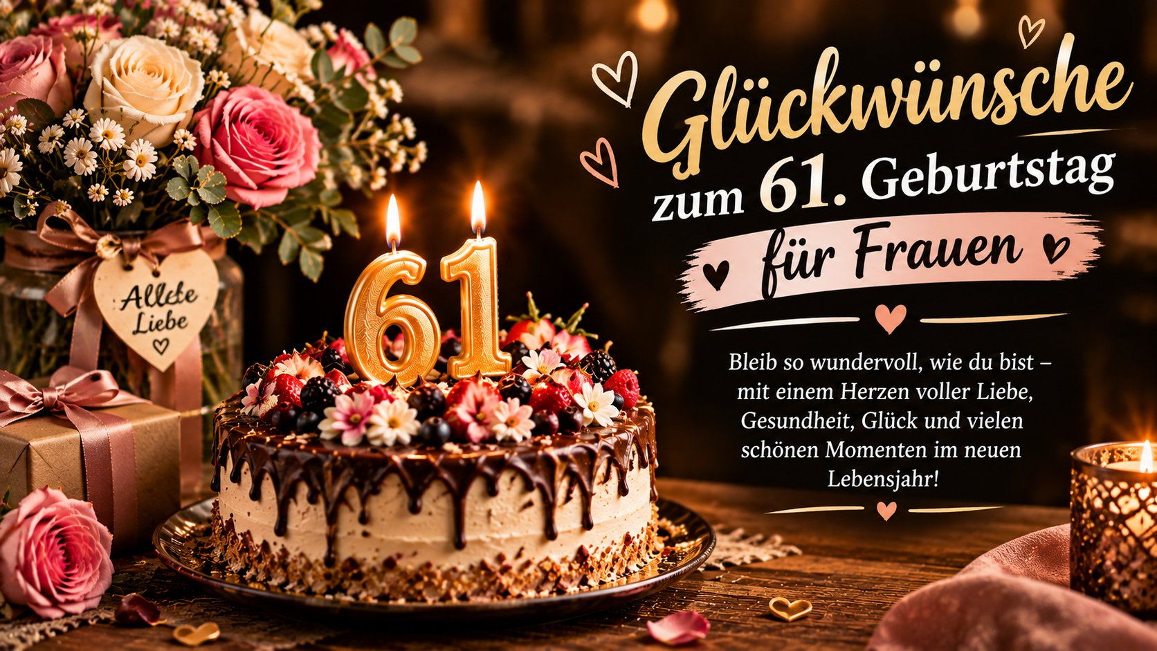 Glückwünsche zum 61. Geburtstag für Frauen