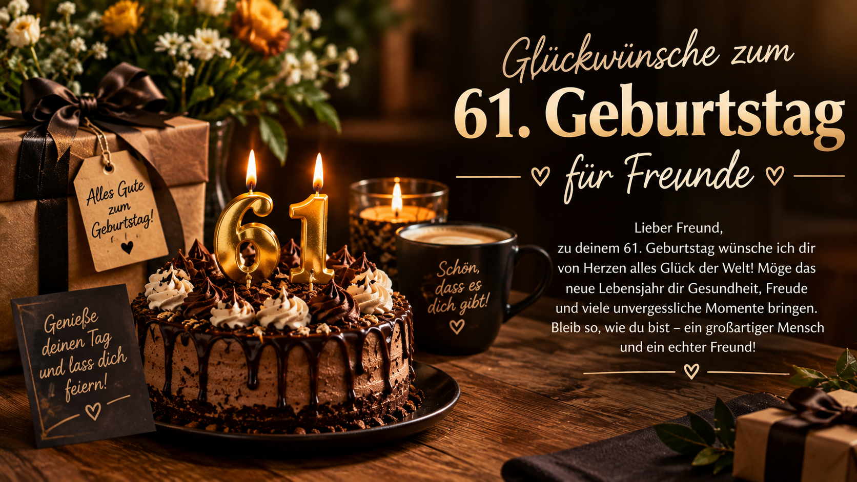Glückwünsche zum 61. Geburtstag für Freunde