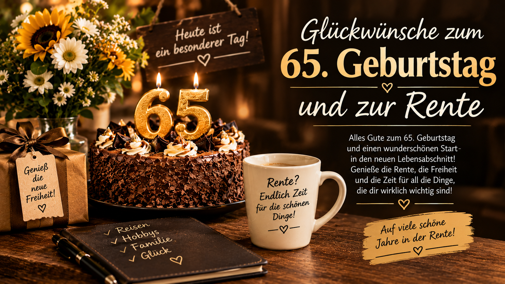 Glückwünsche zum 65. Geburtstag und zur Rente