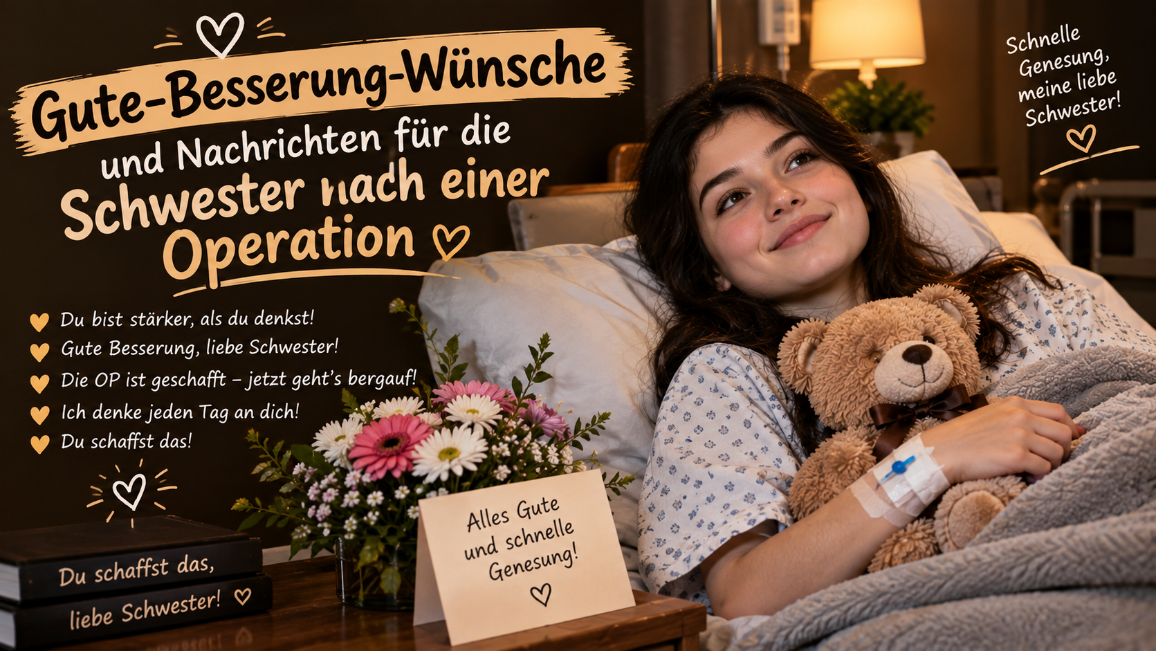 Gute-Besserung-Wünsche und Nachrichten für die Schwester nach einer Operation