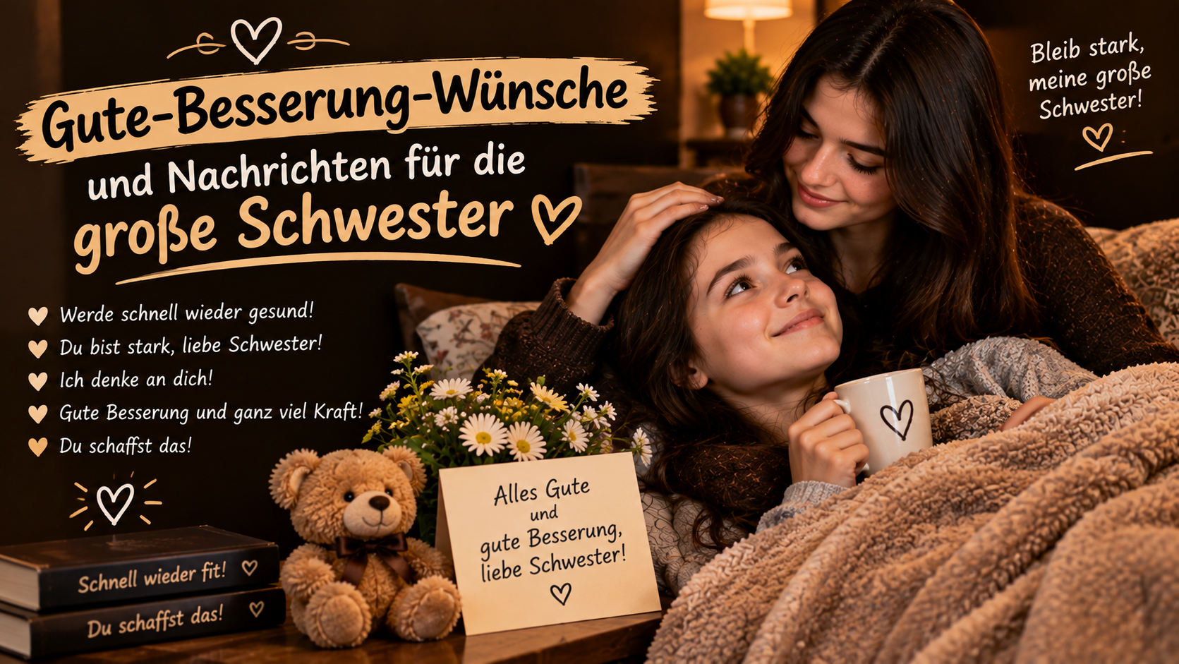 Gute-Besserung-Wünsche und Nachrichten für die große Schwester