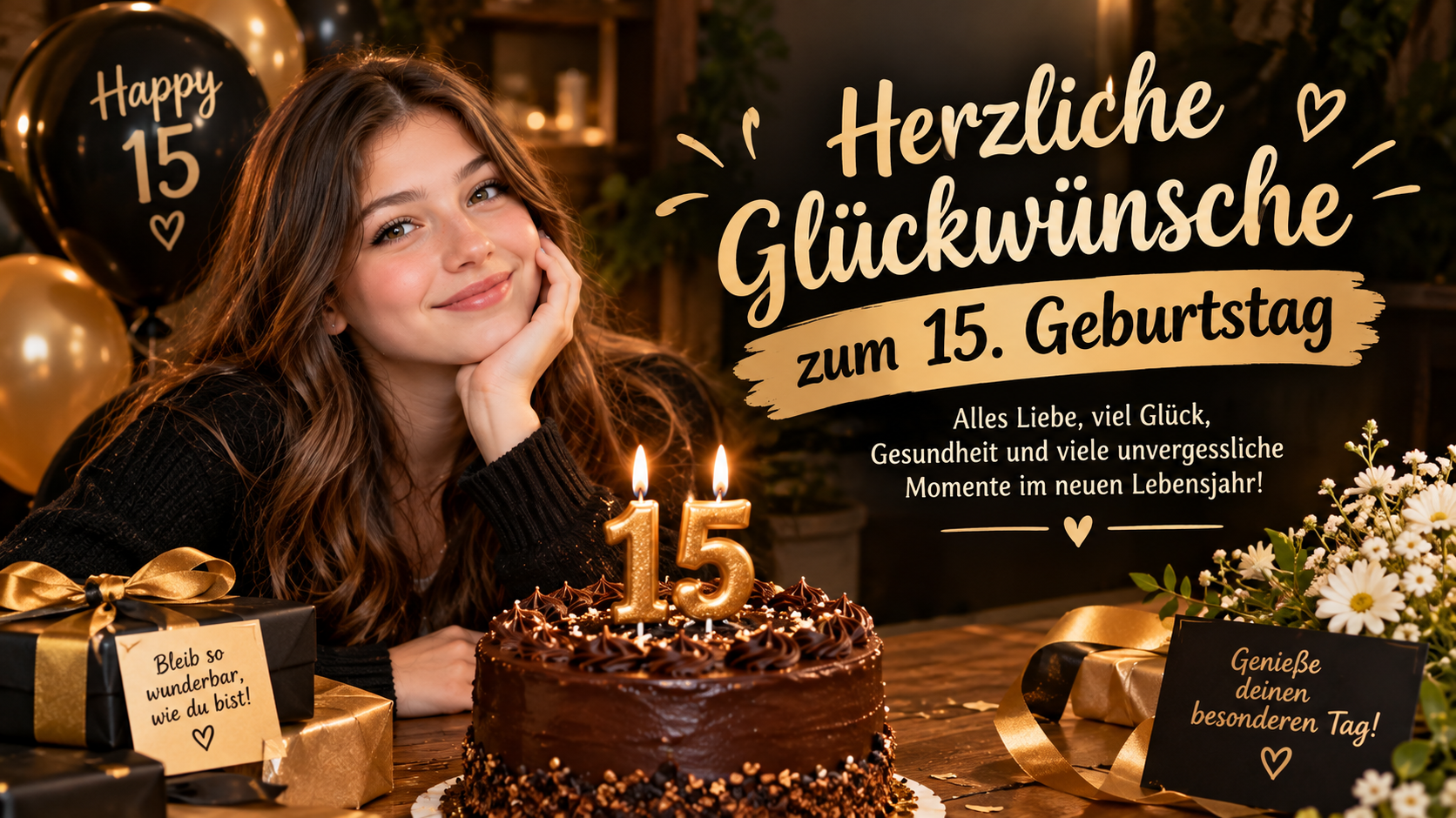 Herzliche Glückwünsche zum 15. Geburtstag