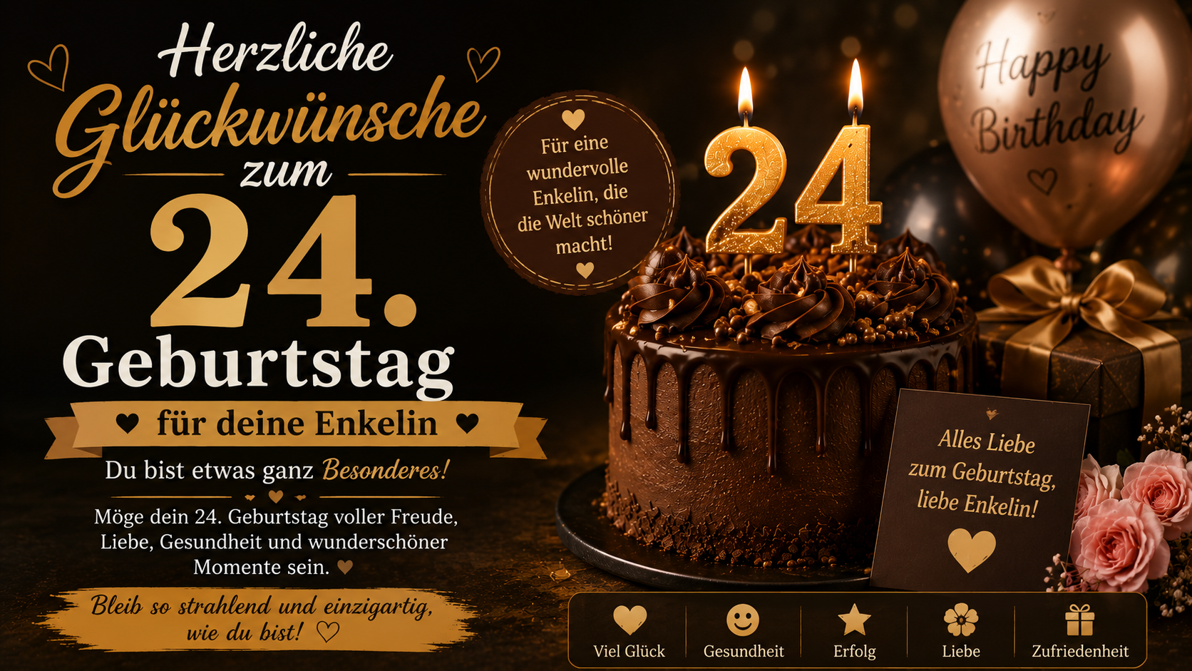 Herzliche Glückwünsche zum 24. Geburtstag für deine Enkelin