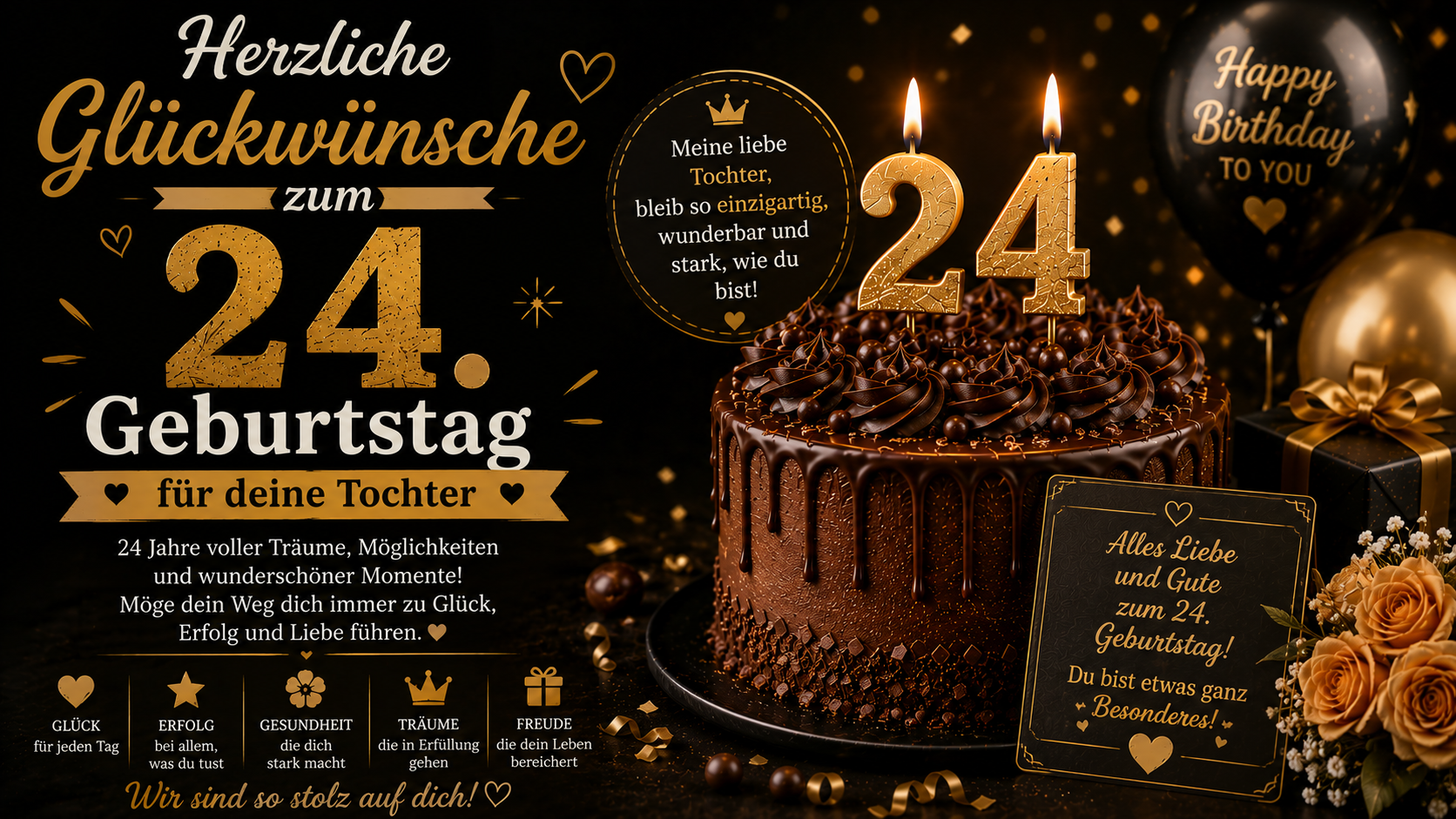Herzliche Glückwünsche zum 24. Geburtstag für deine Tochter