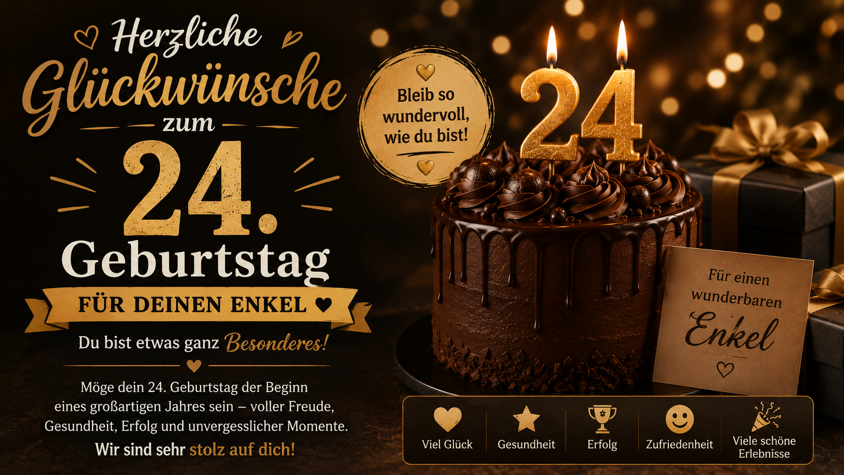 Herzliche Glückwünsche zum 24. Geburtstag für deinen Enkel