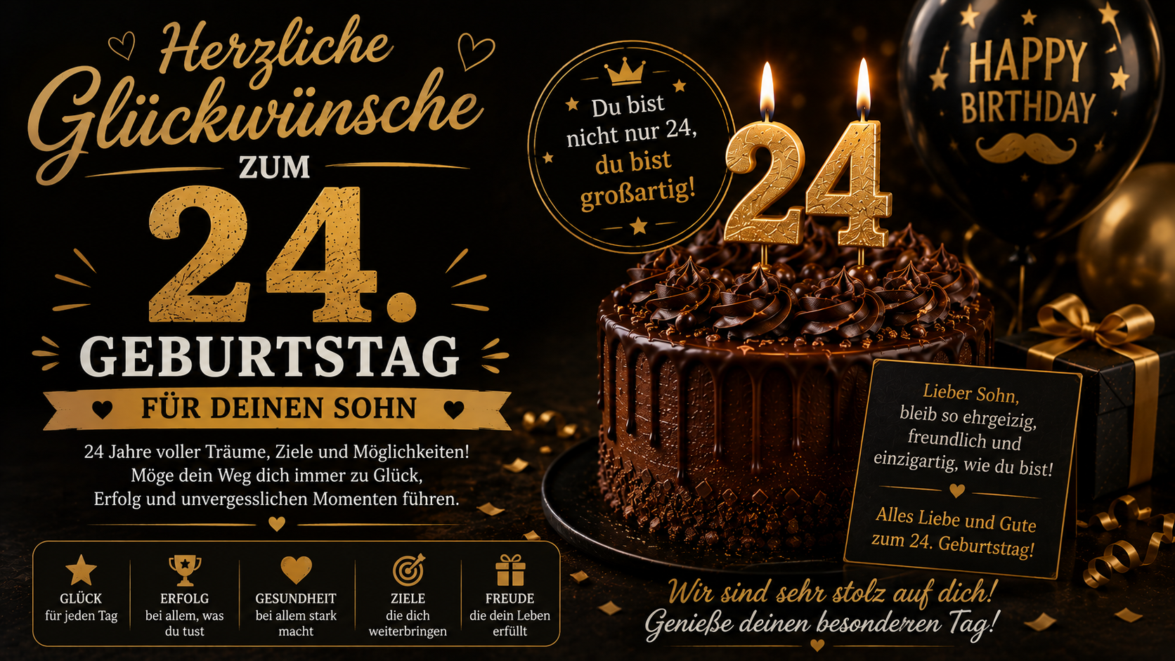 Herzliche Glückwünsche zum 24. Geburtstag für deinen Sohn