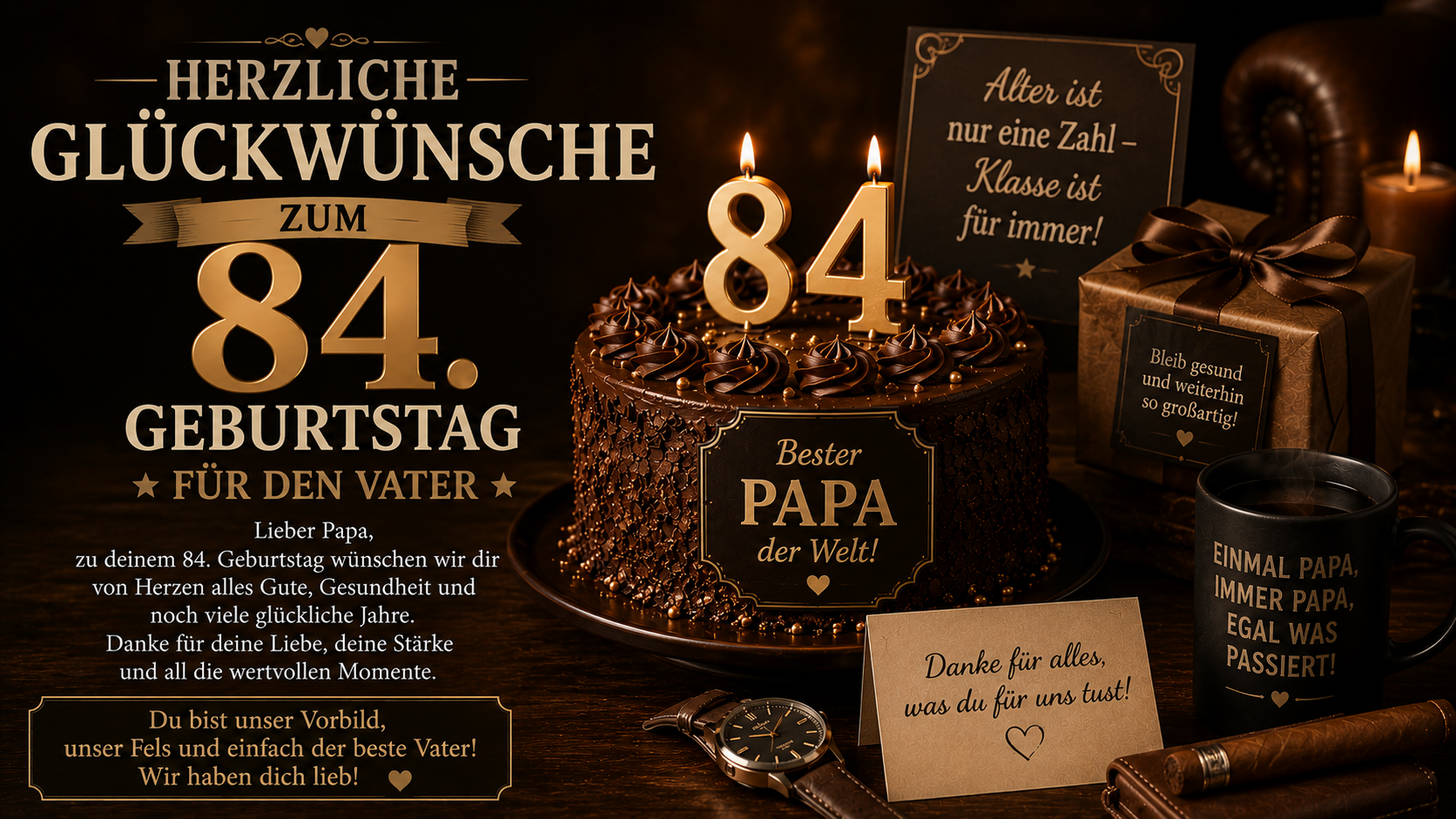 Herzliche Glückwünsche zum 84. Geburtstag für den Vater