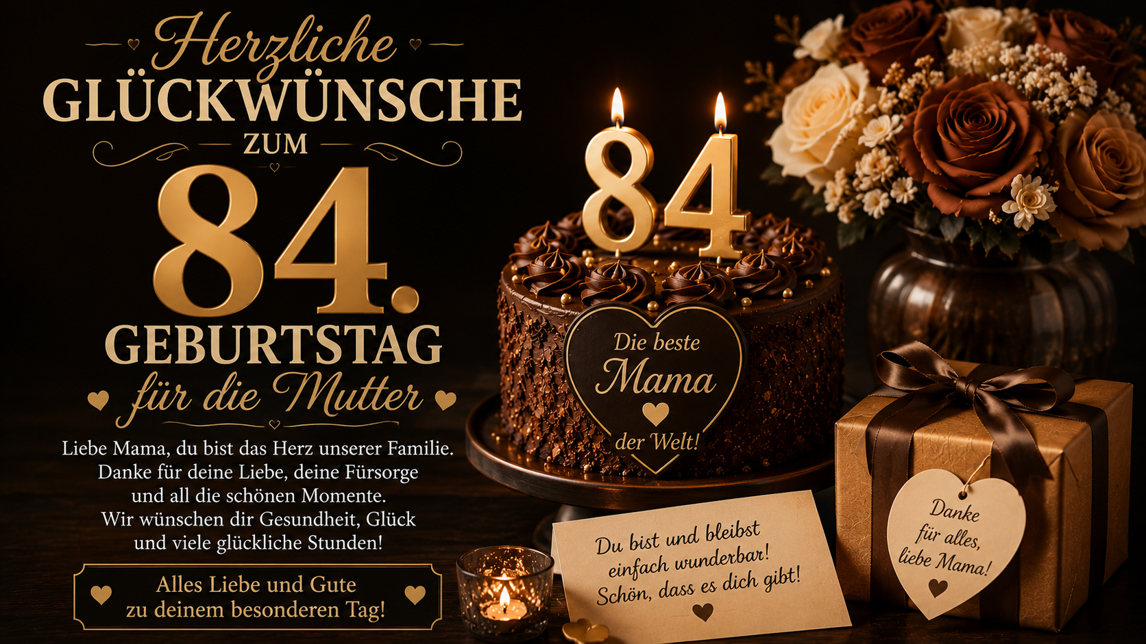 Herzliche Glückwünsche zum 84. Geburtstag für die Mutter