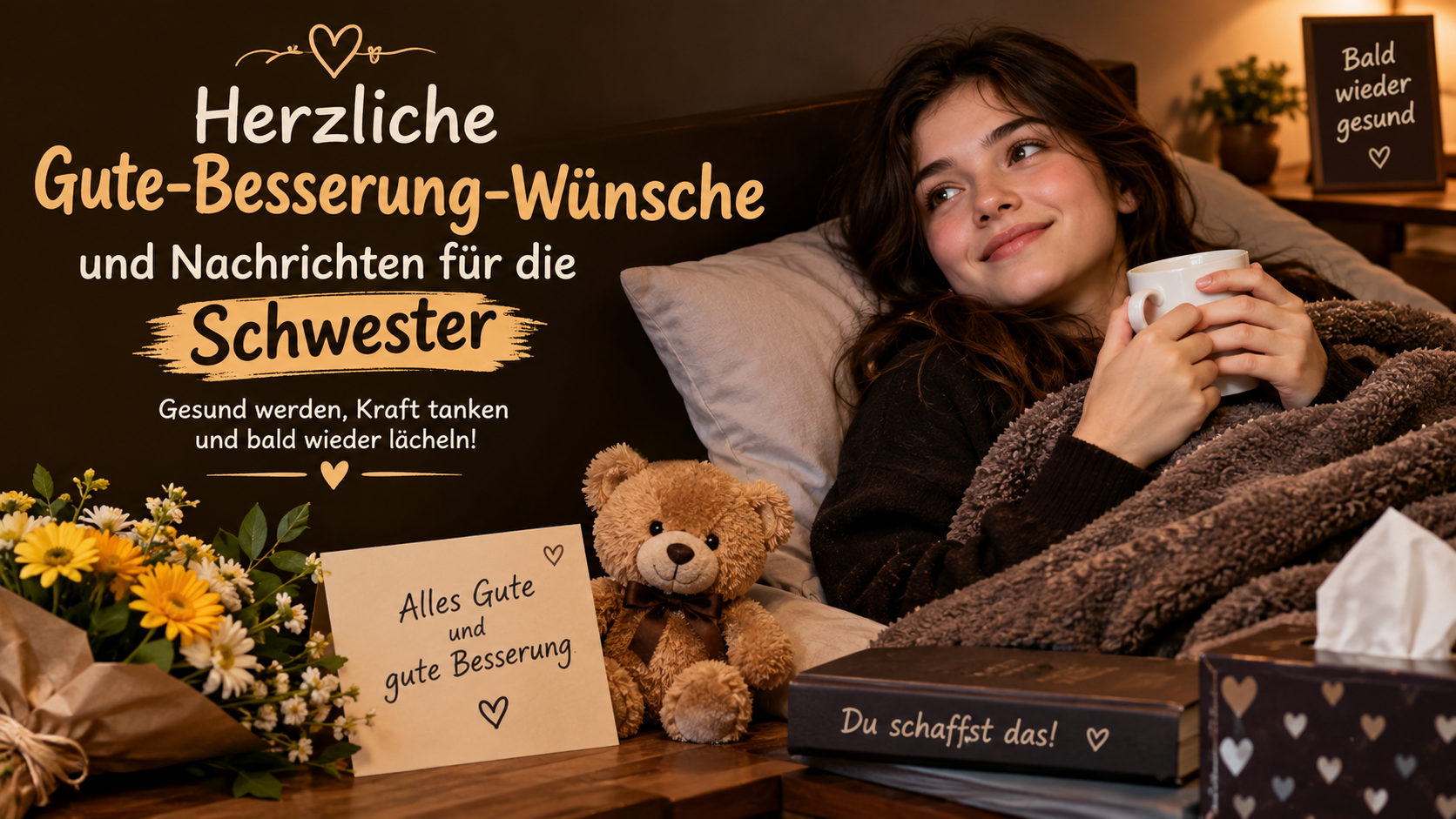 Herzliche Gute-Besserung-Wünsche und Nachrichten für die Schwester 