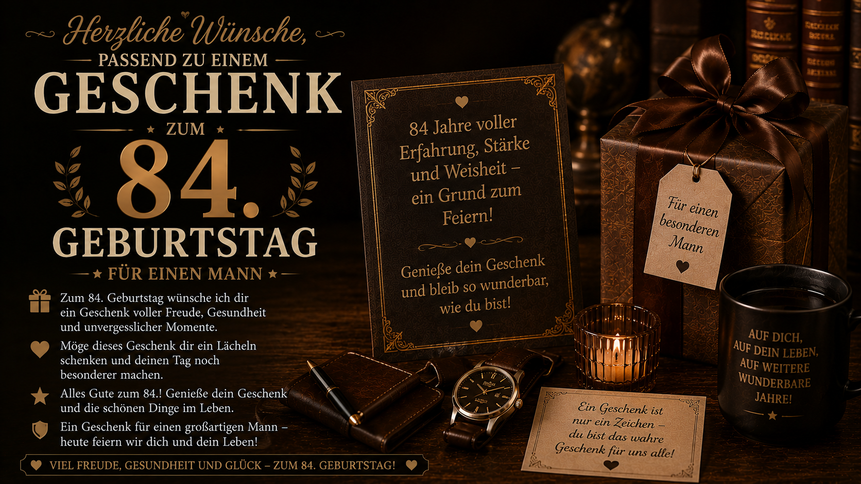 Herzliche Wünsche, passend zu einem Geschenk zum 84. Geburtstag für einen Mann