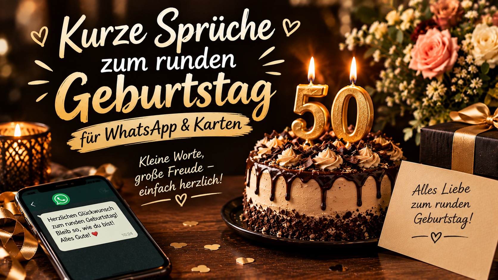 Kurze Sprüche zum runden Geburtstag für WhatsApp & Karten