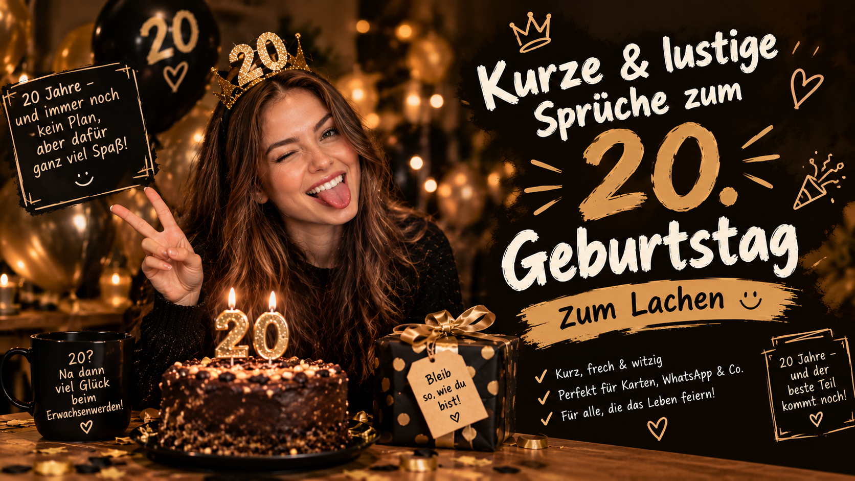 Kurze & lustige Sprüche zum 20. Geburtstag