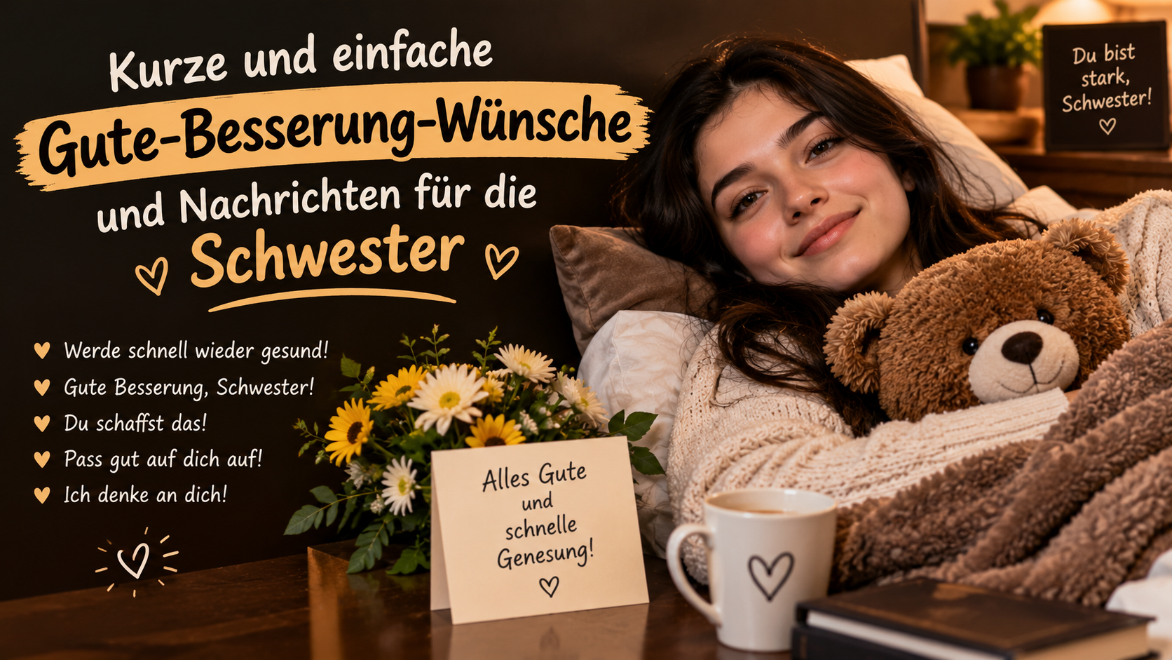 Kurze und einfache Gute-Besserung-Wünsche und Nachrichten für die Schwester