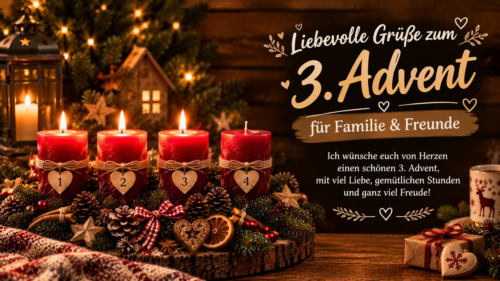 Liebevolle Grüße zum 3. Advent für Familie & Freunde