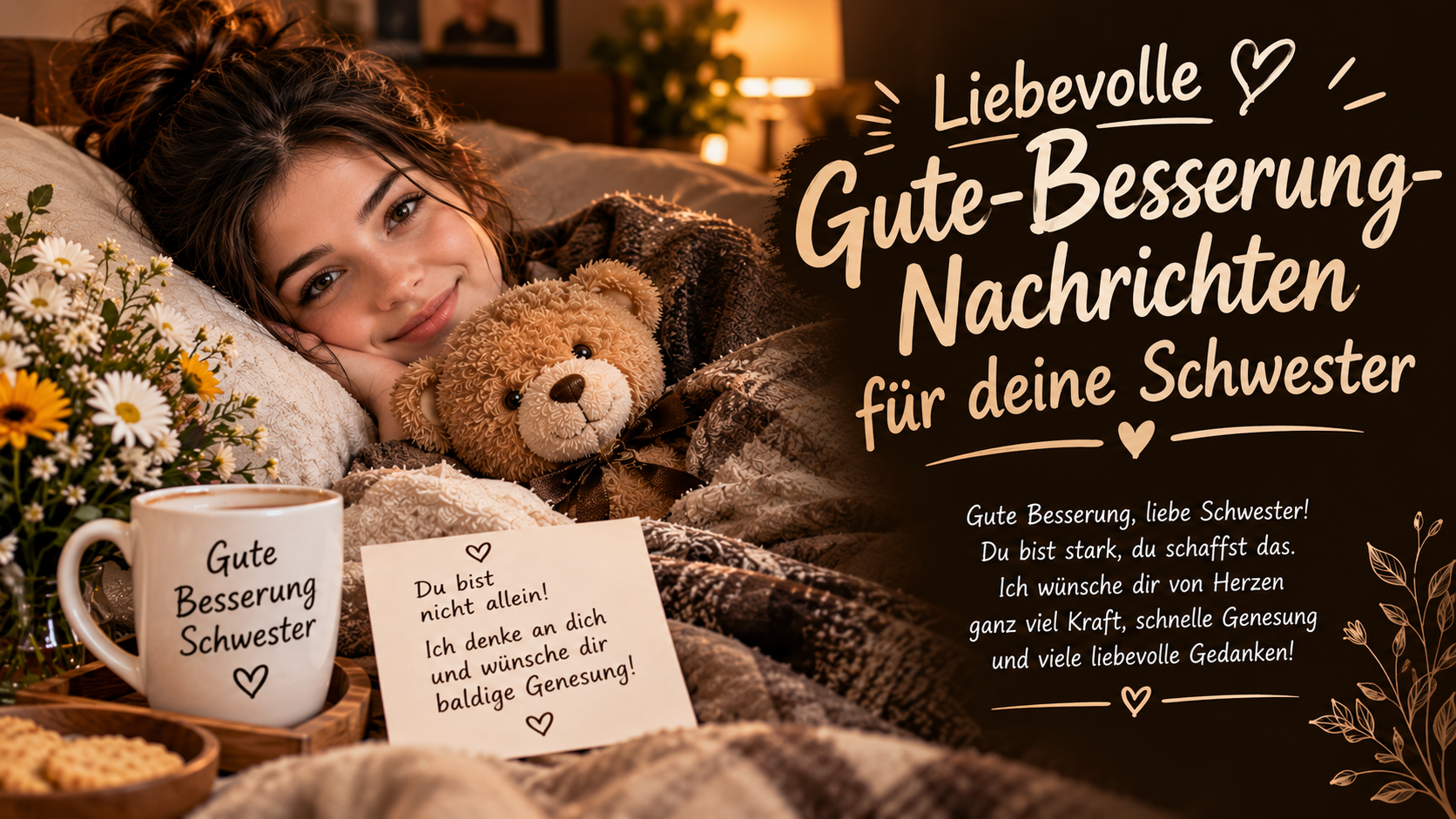 Liebevolle Gute-Besserung-Nachrichten für deine Schwester