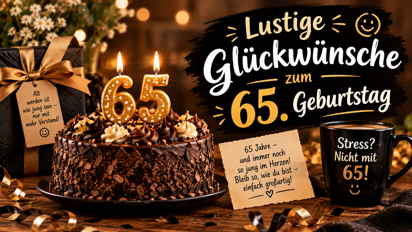 Lustige Glückwünsche zum 65. Geburtstag