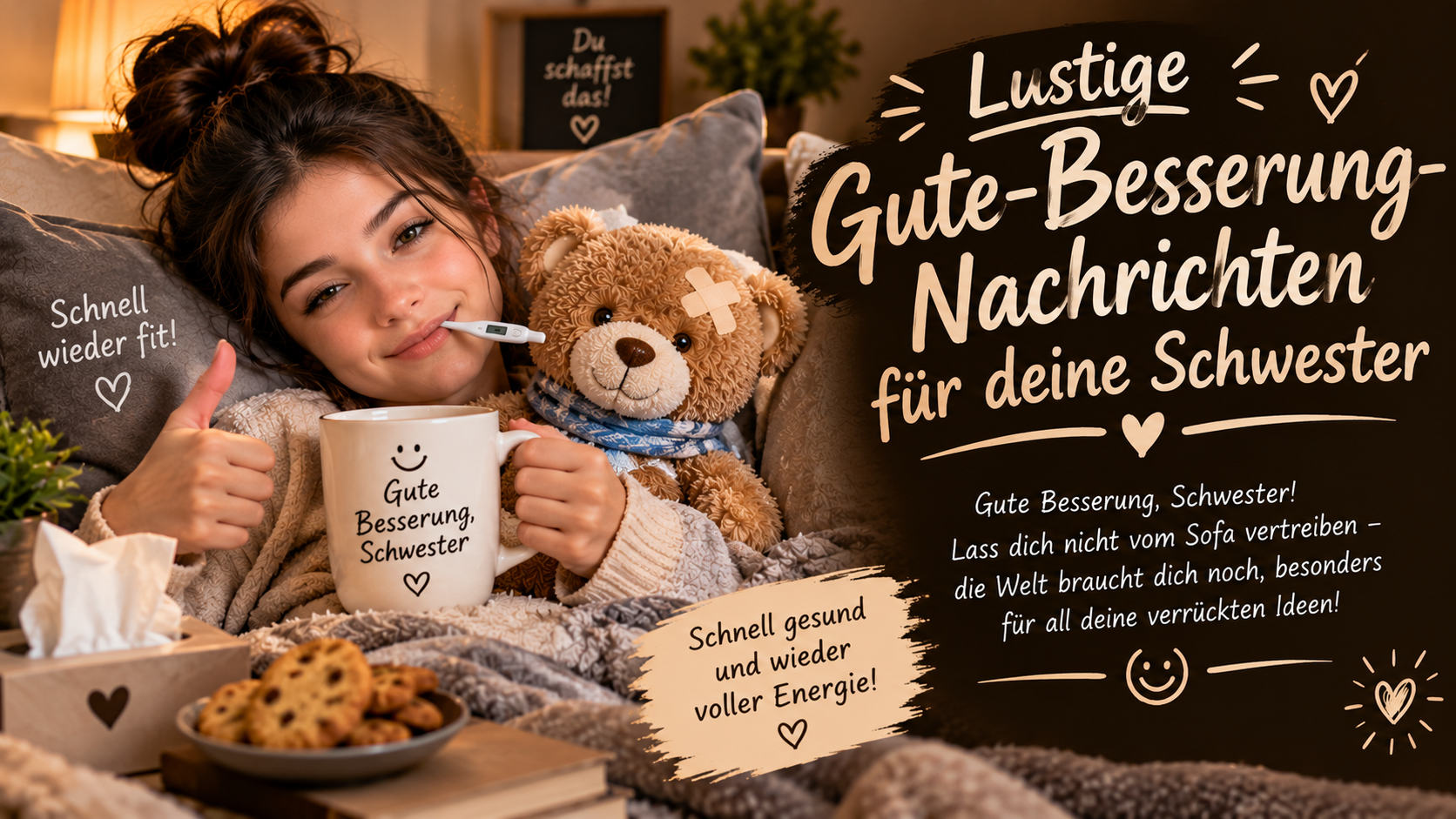 Lustige Gute-Besserung-Nachrichten für deine Schwester