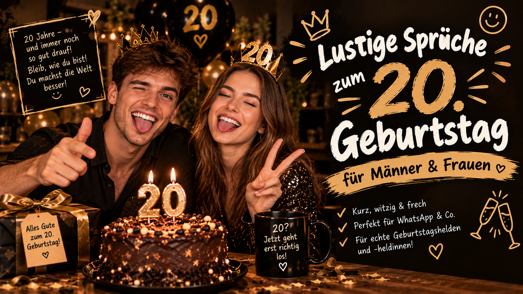 Lustige Sprüche zum 20. Geburtstag für Männer & Frauen