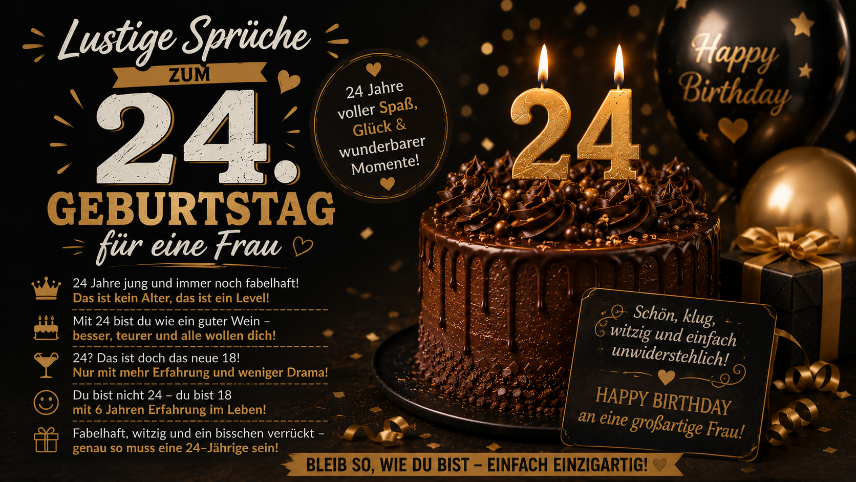 Lustige Sprüche zum 24. Geburtstag für eine Frau