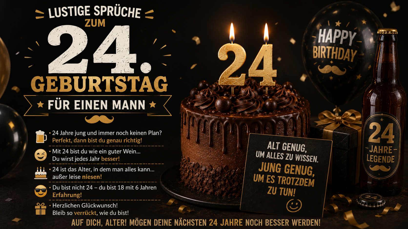 Lustige Sprüche zum 24. Geburtstag für einen Mann