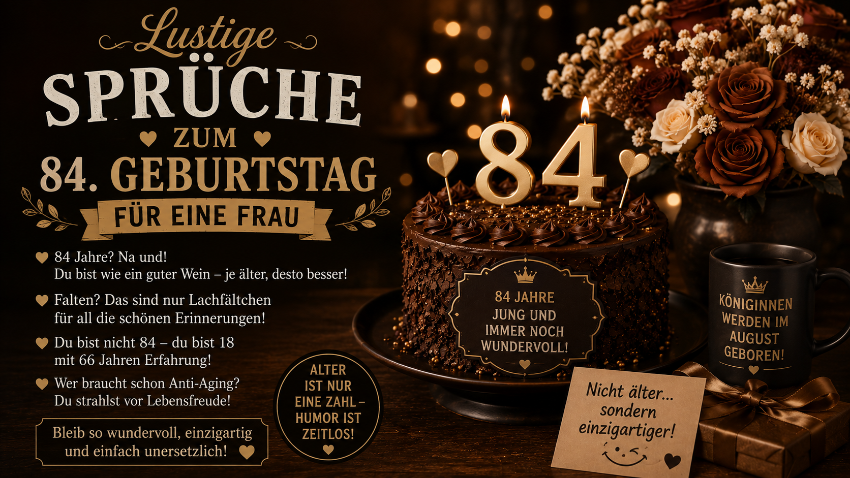 Lustige Sprüche zum 84. Geburtstag für eine Frau