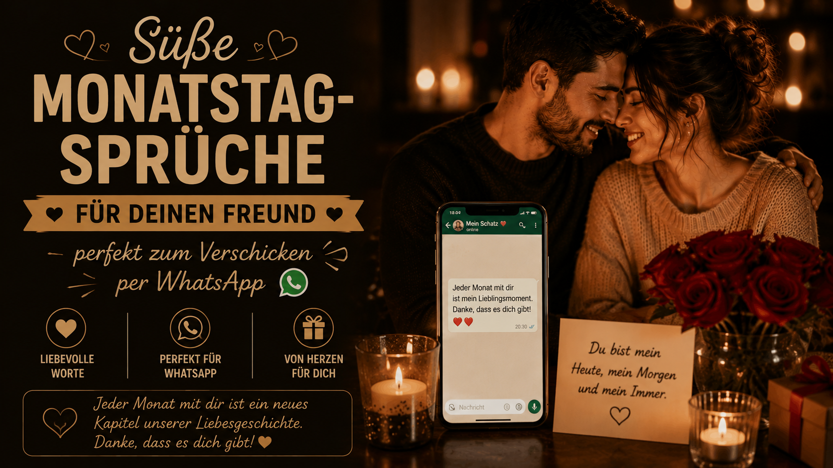 Süße Monatstag-Sprüche für deinen Freund, perfekt zum Verschicken per WhatsApp