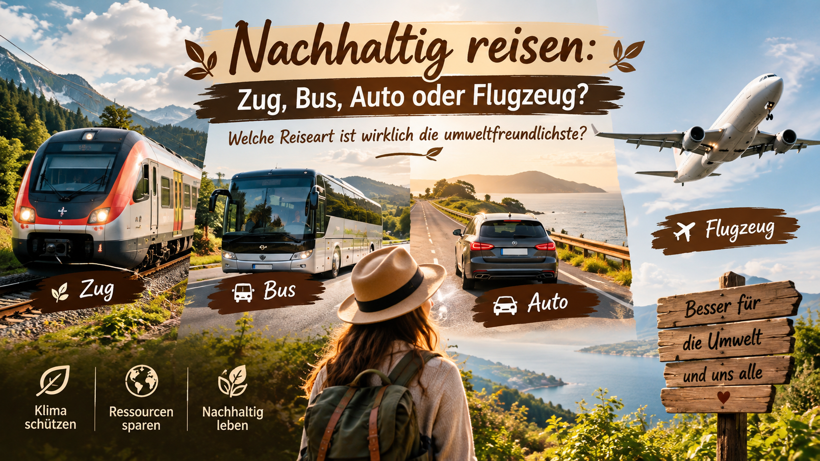Nachhaltig reisen Zug, Bus, Auto oder Flugzeug